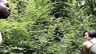 Athletic French babe loves anal threesome in the woods