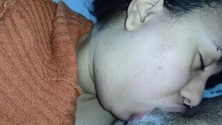 blowing hard with her plump lips, the girl mounts the hard penis until it gets all wet
